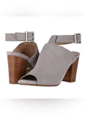 Vionic Gray Suede Perk Kaia Peep Toe Orthotic Footbed Block Heel Sandals Sz 8.5